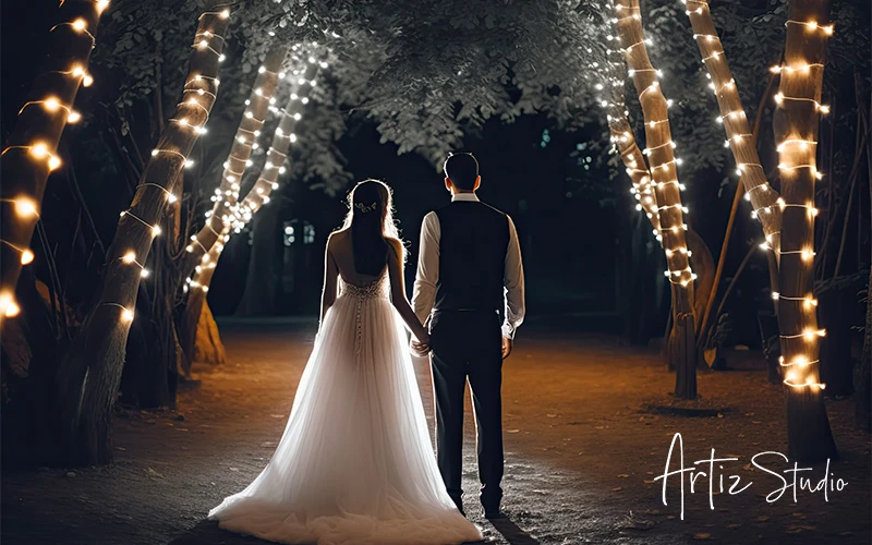 Bride and Groom holding hands